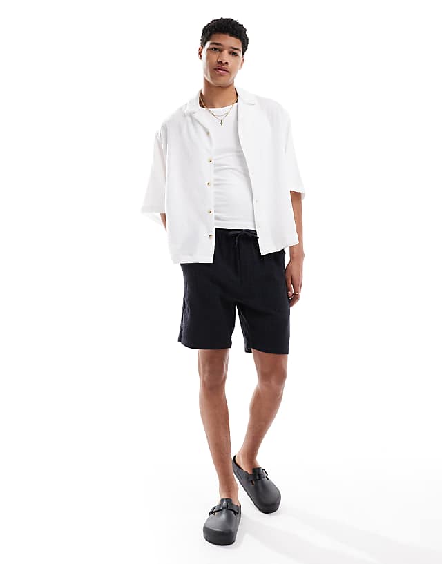 ONLY & SONS textured linen mix short in navy