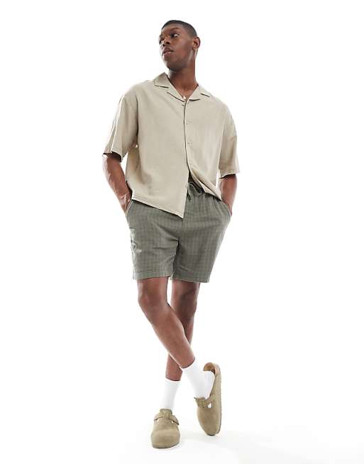 ONLY & SONS Textured Linen Mix Short In Sage
