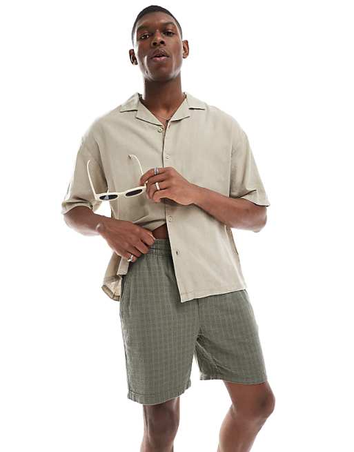 ONLY & SONS Textured Linen Mix Short In Sage