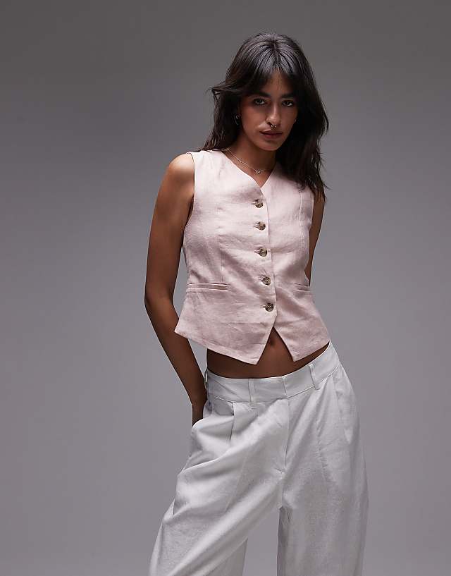 & Other Stories fitted linen waistcoat in pink