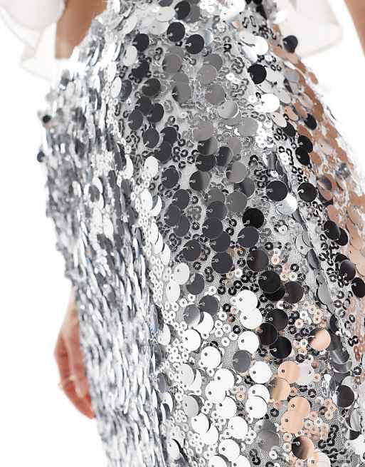 Pieces Sequin Mini Skirt In Silver
