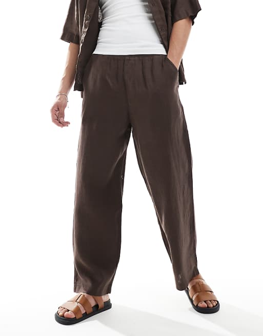 Pull&Bear 100% Linen Joggers In Brown