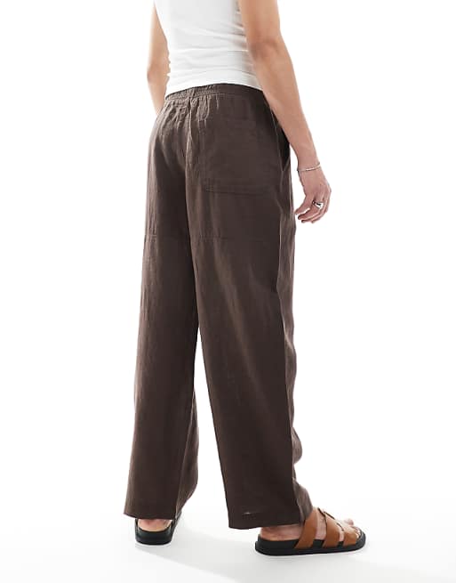 Pull&Bear 100% Linen Joggers In Brown