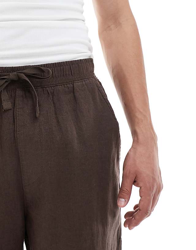 Pull&Bear 100% Linen Joggers In Brown