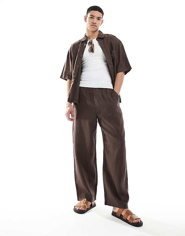 Pull&Bear 100% linen joggers in brown