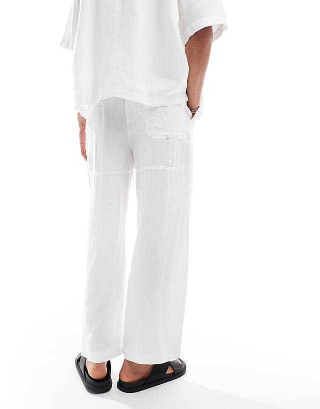 Pull&Bear 100% Linen Joggers In White
