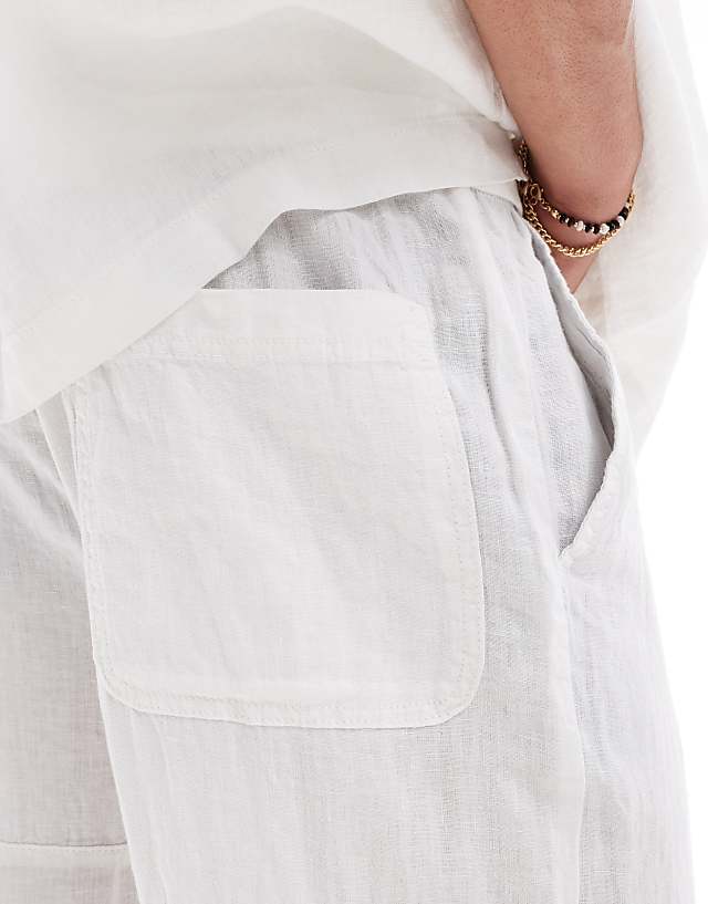 Pull&Bear 100% Linen Joggers In White