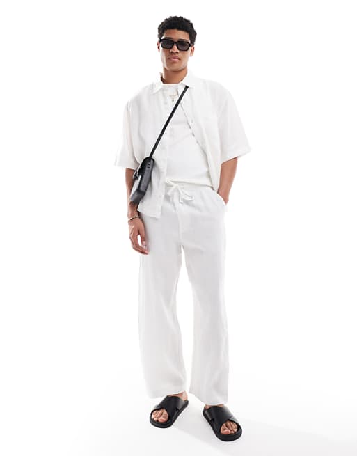 Pull&Bear 100% linen joggers in white