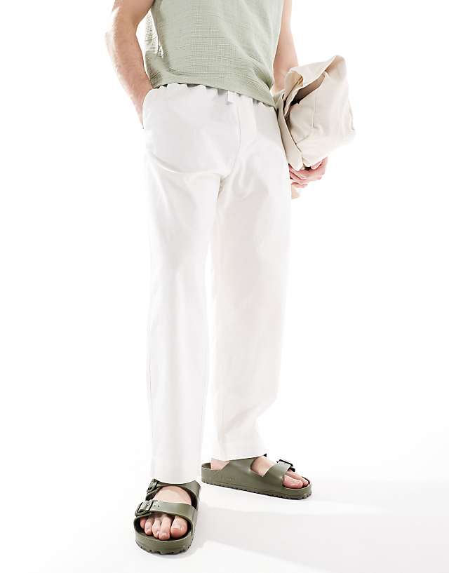 Pull&Bear Linen Blend Joggers In Off White