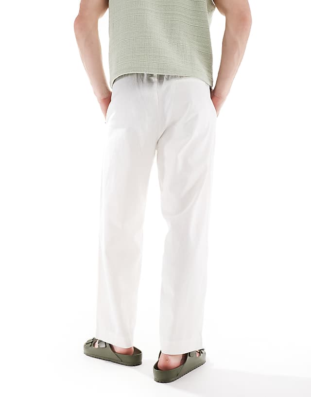 Pull&Bear Linen Blend Joggers In Off White