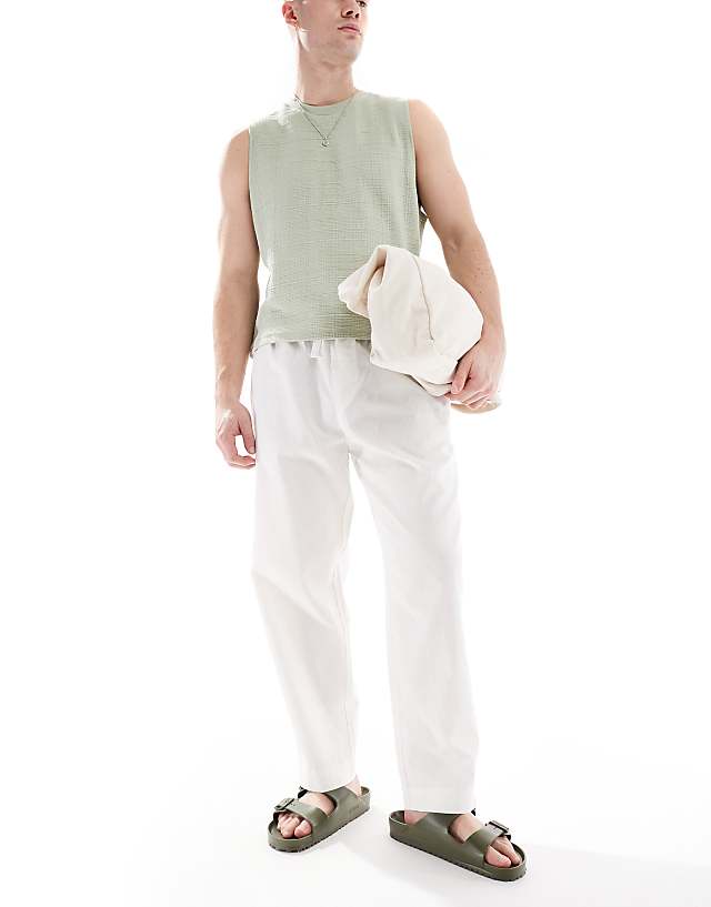 Pull&Bear linen blend joggers in off white