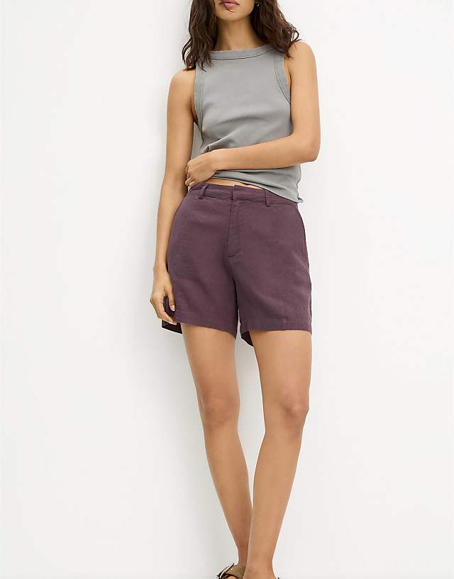 Pull&Bear linen look short in burgundy