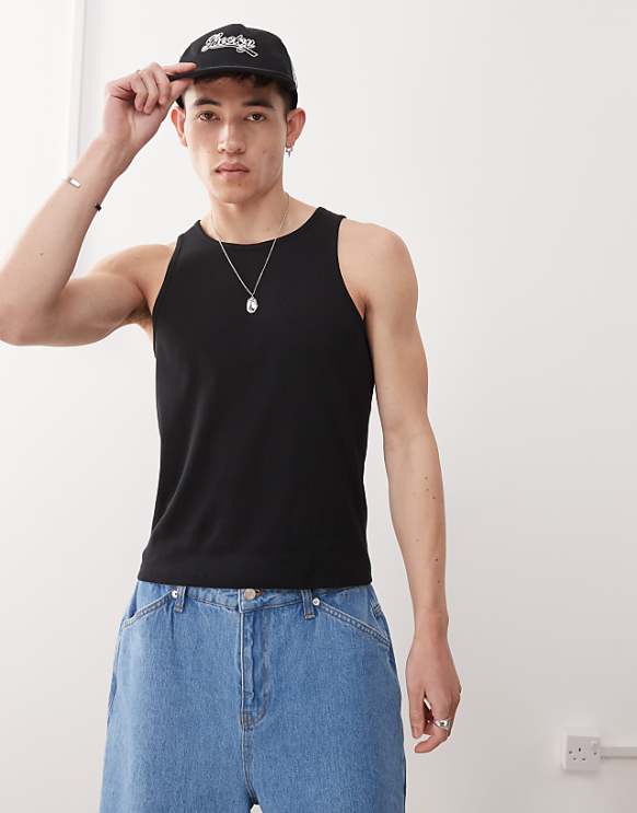 Reclaimed Vintage ribbed racer vest in black