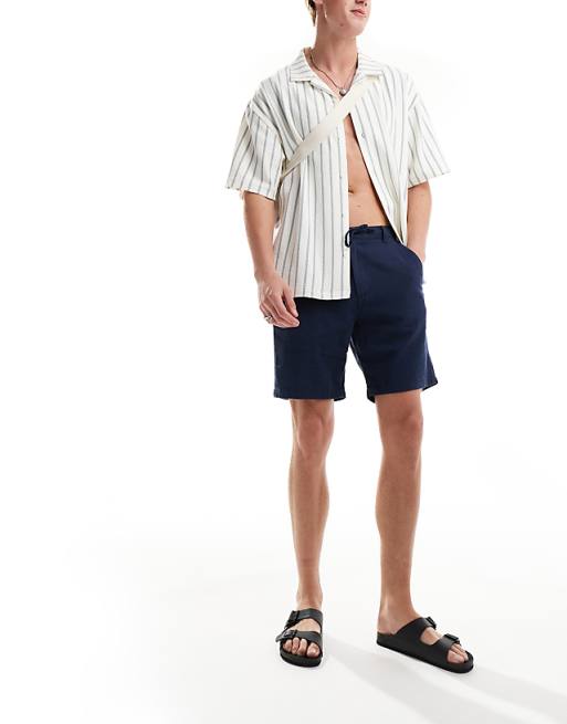 Selected Homme Linen Mix Shorts In Navy