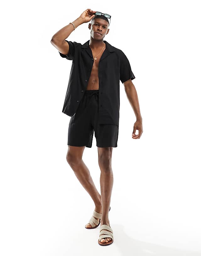 South Beach Linen Blend Beach Co-ord In Black