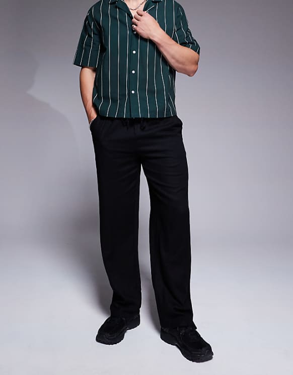 South Beach Linen Blend Beach Co-ord In Black