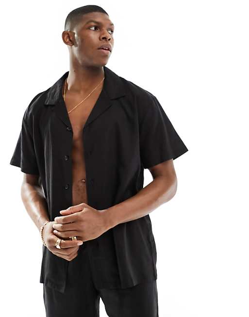South Beach Linen Blend Beach Co-ord In Black