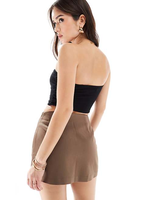 Stradivarius 90's Mini Skort In Brown