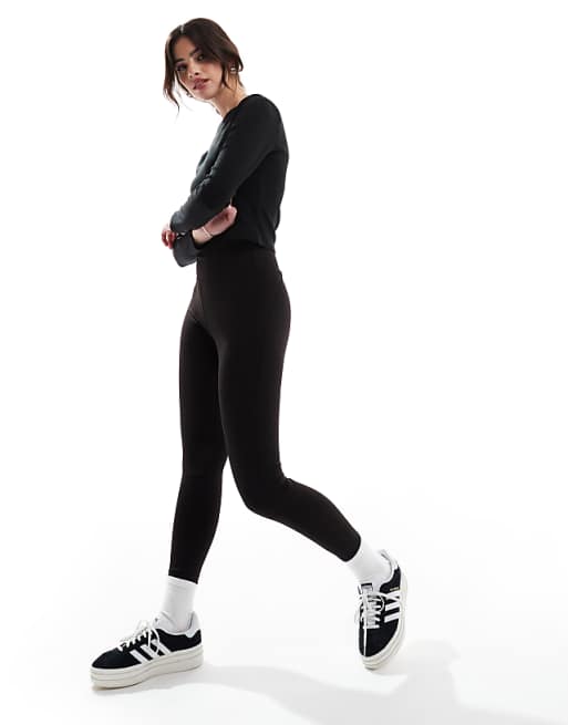 Stradivarius Cotton Long Sleeve Top In Black