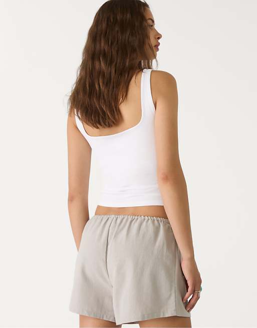 Stradivarius Linen Blend Shorts In Grey