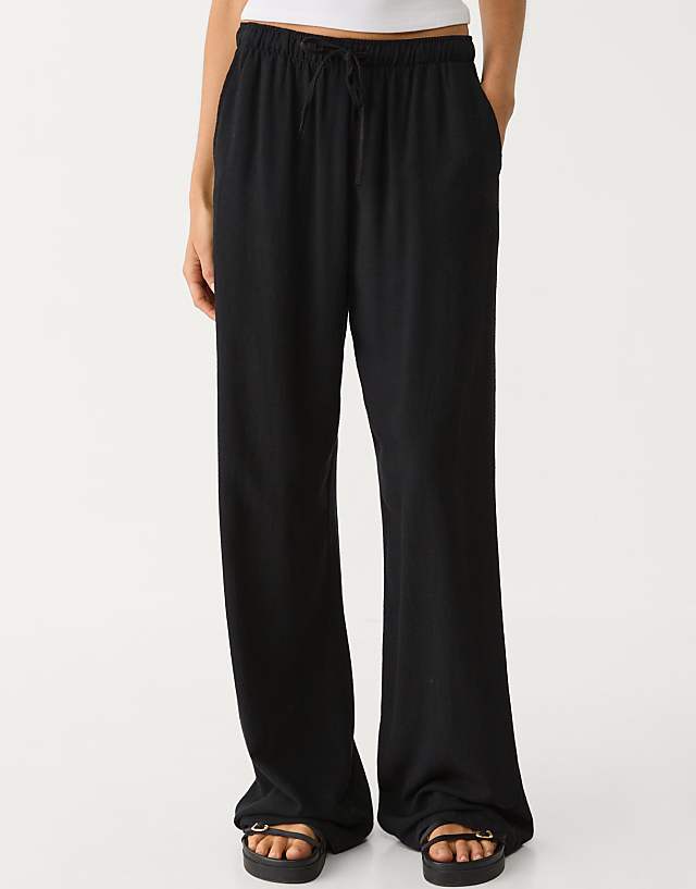 Stradivarius Linen Blend Trousers In Black