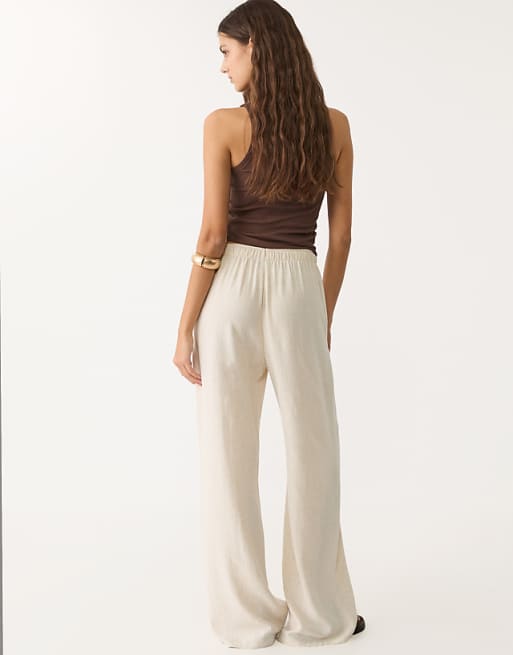 Stradivarius Linen Blend Trousers In Stone