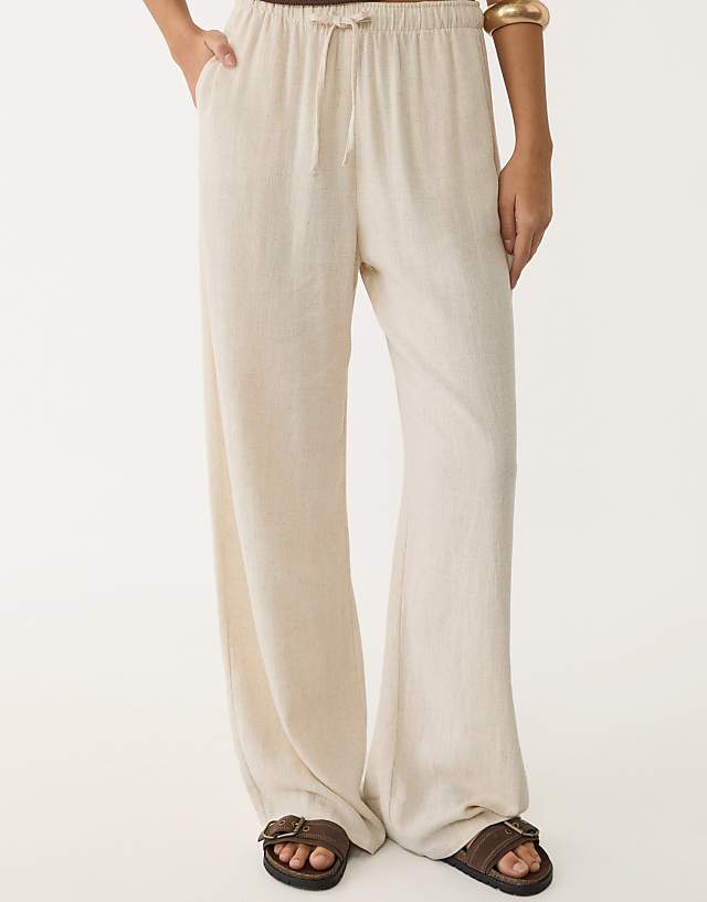 Stradivarius Linen Blend Trousers In Stone