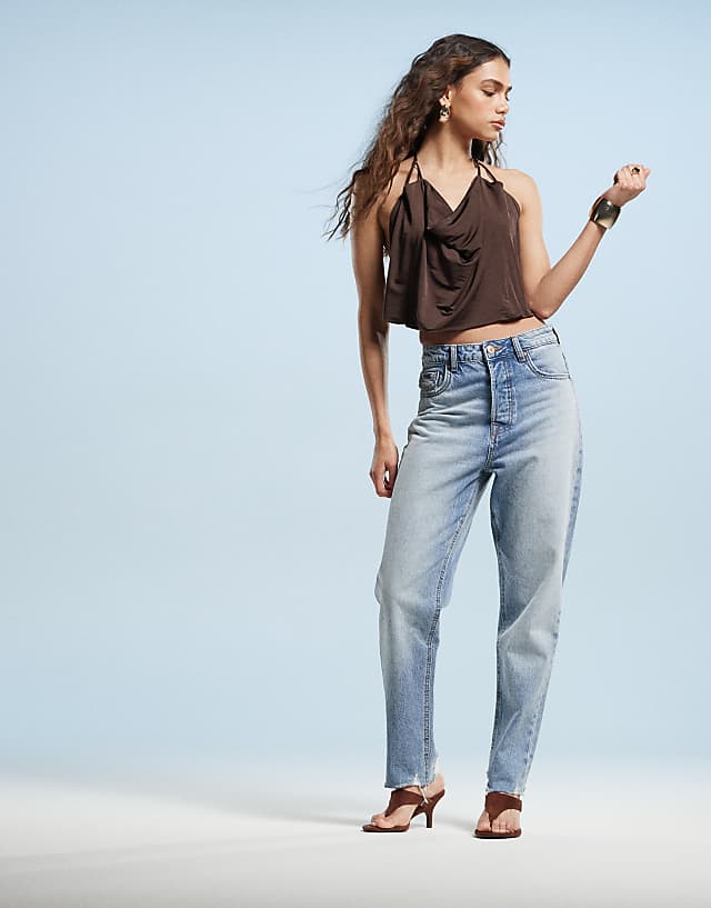 Stradivarius Mom Jean In Light Blue Wash