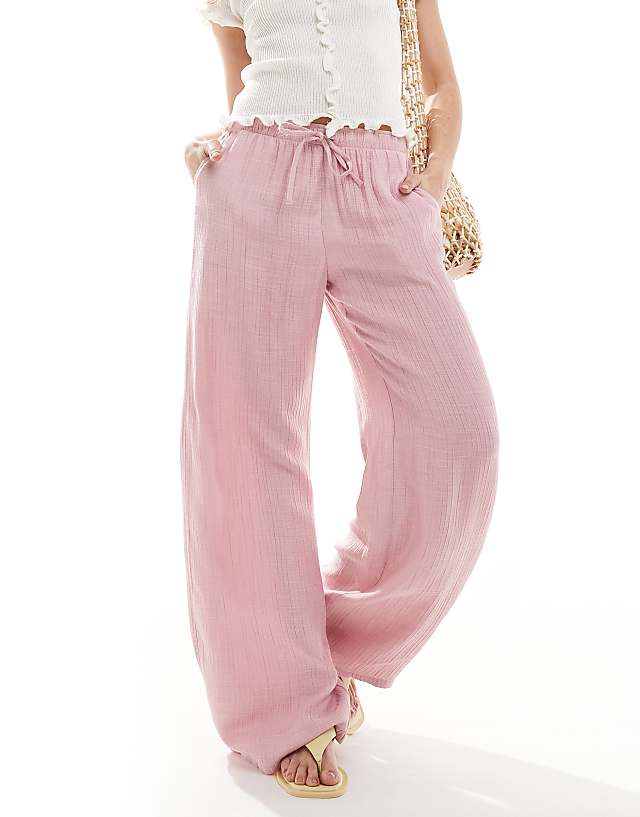 Stradivarius Textured Trousers In Pastel Pink
