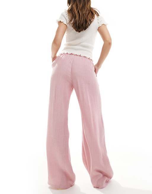 Stradivarius Textured Trousers In Pastel Pink