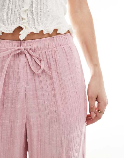 Stradivarius Textured Trousers In Pastel Pink