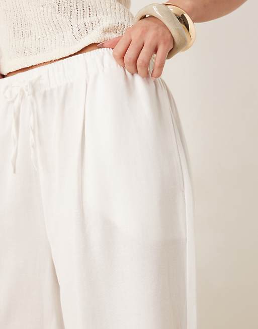 Stradivarius Wide Leg Linen Trousers In White