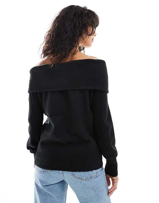 Threadbare Off Shoulder Jumper In Black