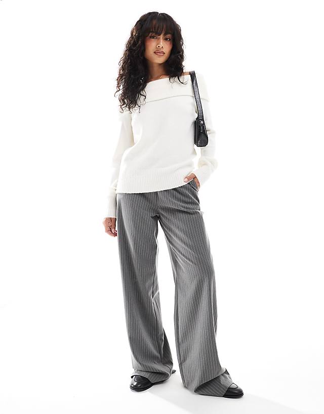 Threadbare Off Shoulder Jumper In White