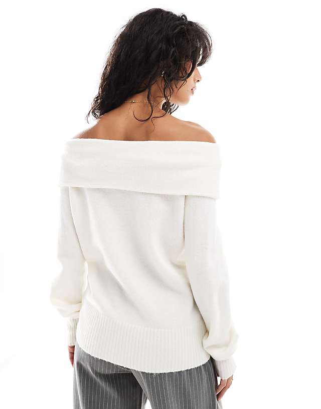Threadbare Off Shoulder Jumper In White