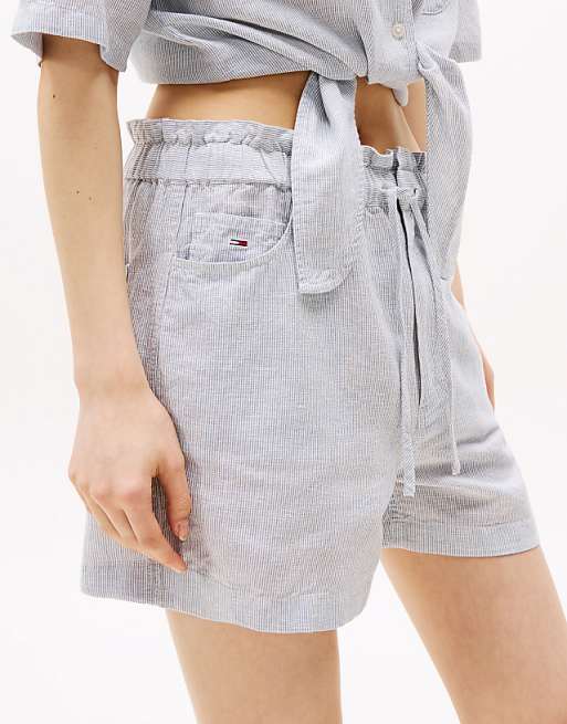 Tommy Jeans Cotton Linen Short In Light Grey