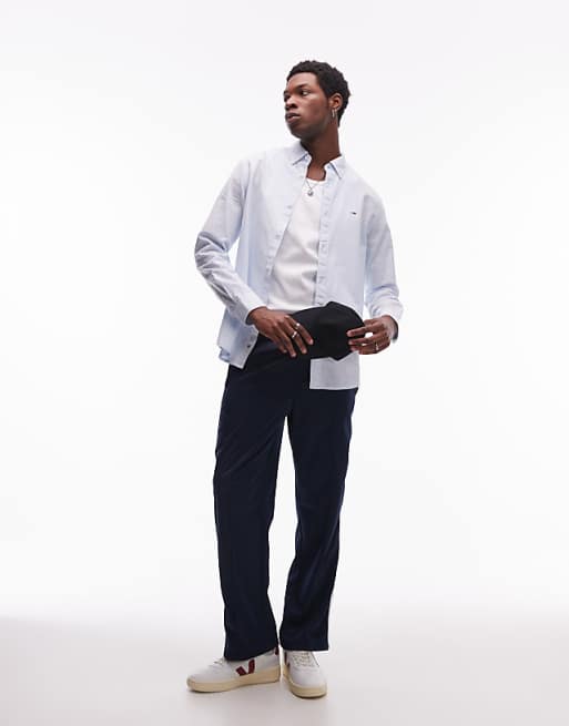 Tommy Jeans Regular Linen Shirt In Blue