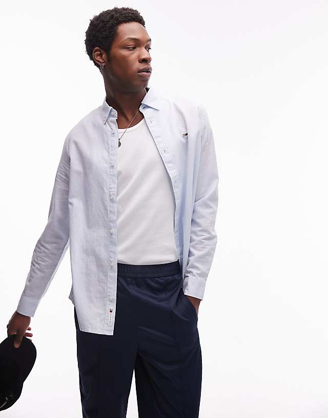 Tommy Jeans Regular Linen Shirt In Blue