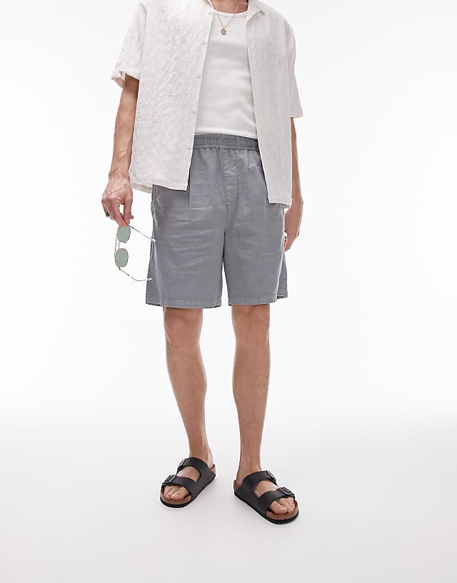 Topman Linen Blend Shorts In Grey