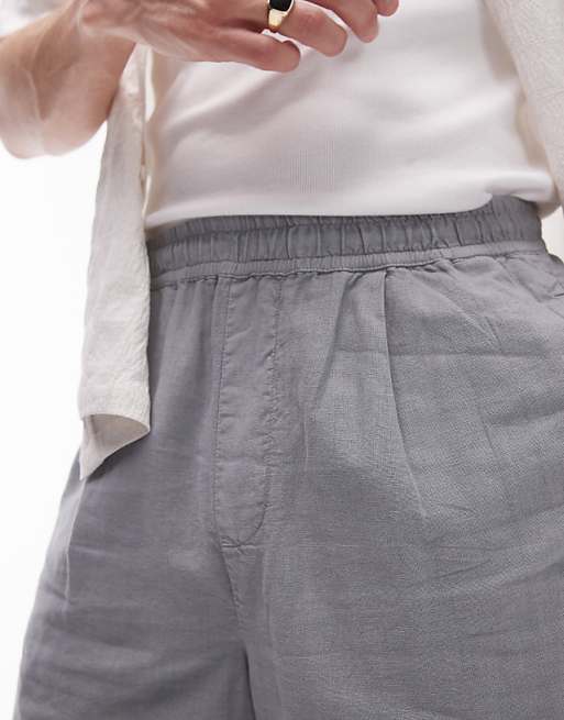 Topman Linen Blend Shorts In Grey