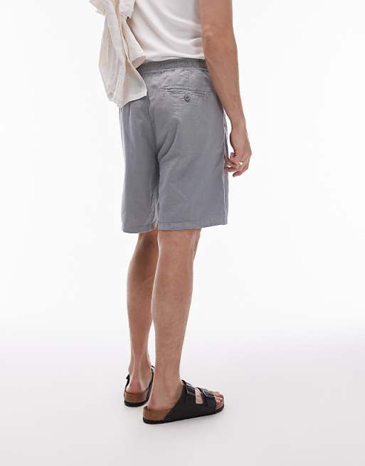 Topman Linen Blend Shorts In Grey