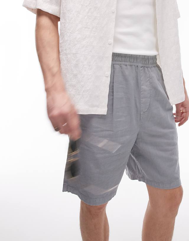 Topman Linen Blend Shorts In Grey
