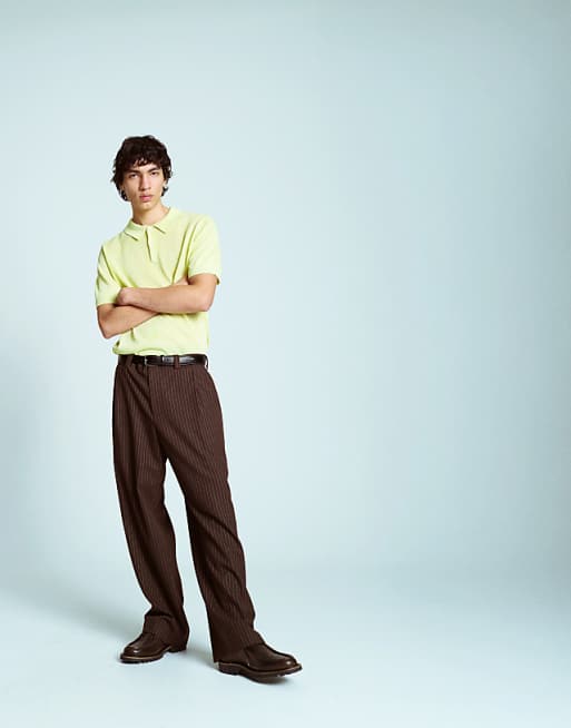 Topman Linen Mix Knitted Polo In Lime
