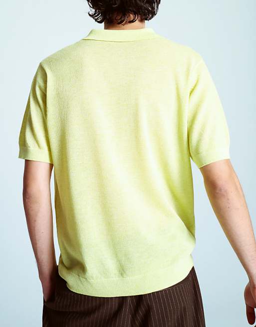 Topman Linen Mix Knitted Polo In Lime