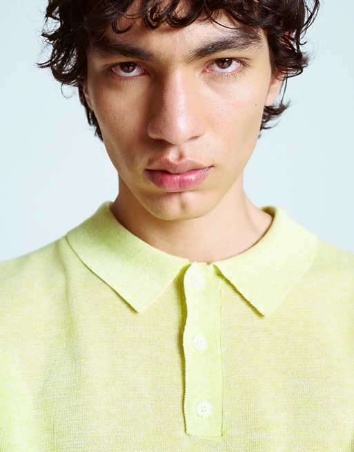 Topman linen mix knitted polo in lime