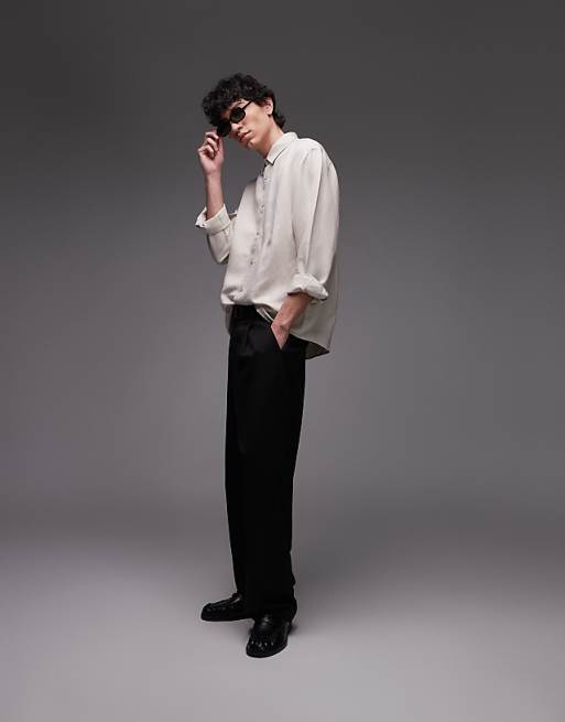 Topman Long Sleeve Linen Shirt In Ecru