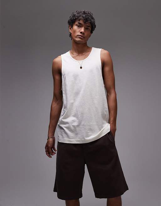 Topman Slub Linen Blend Vest In Ecru