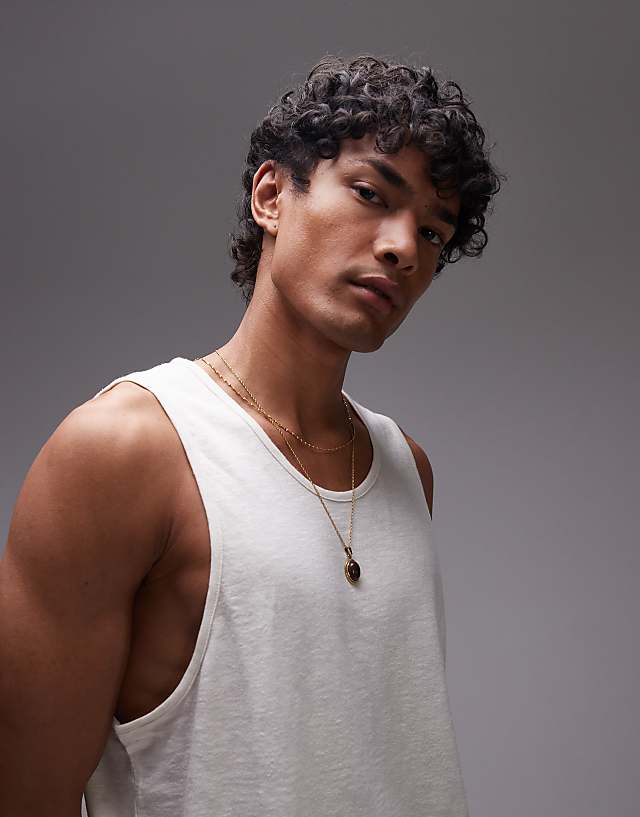 Topman Slub Linen Blend Vest In Ecru