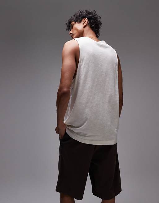 Topman Slub Linen Blend Vest In Ecru