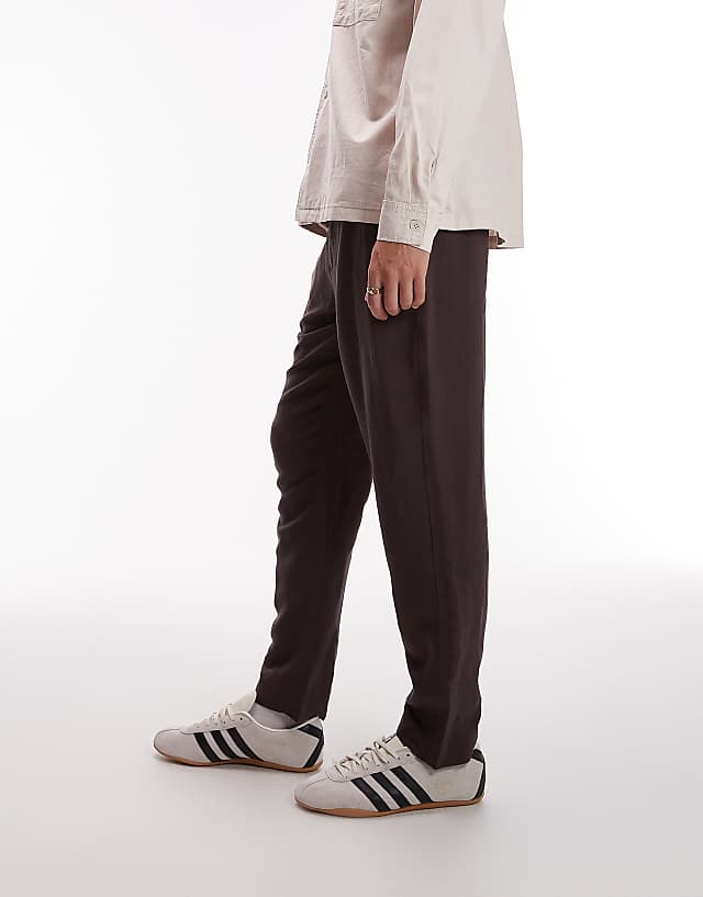 Topman Tapered Fit Linen Trouser Brown